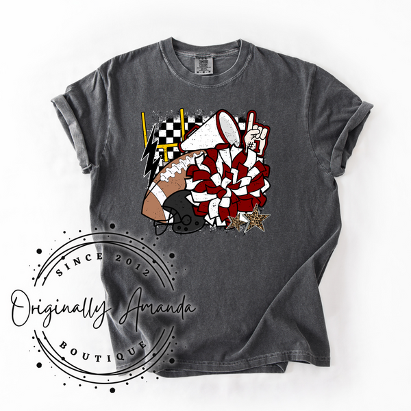 Maroon and While Pompom Tee