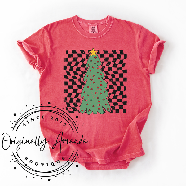 Checkered Christmas Tree Tee